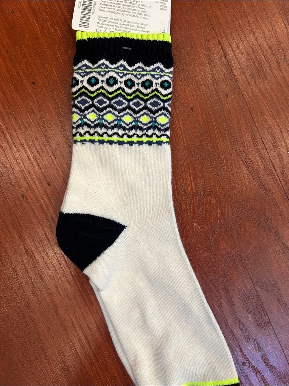 Gymboree White Crew Socks with Black and Neon Yellow Accent